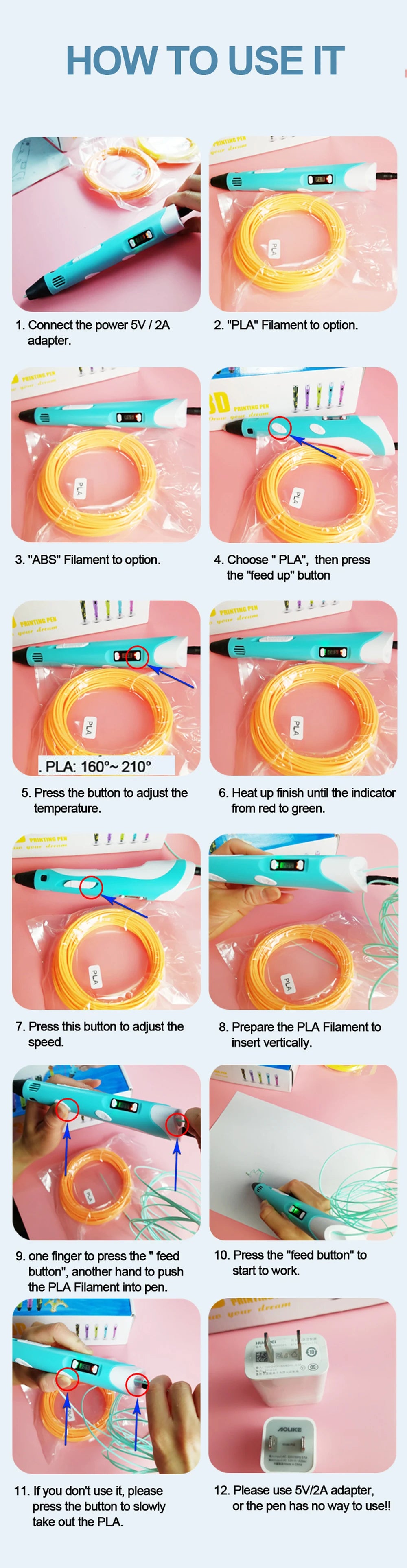 3D Drawing Printing Pen with LCD Screen