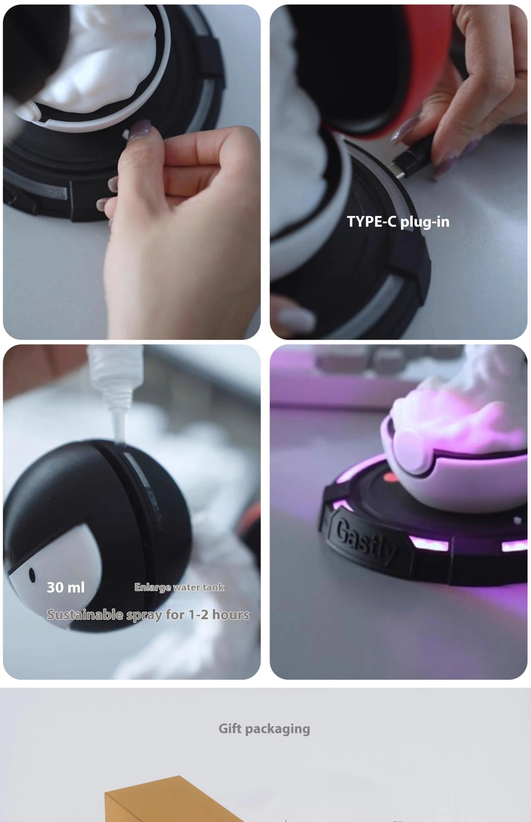 Gastly Humidifier Smoking Night Light