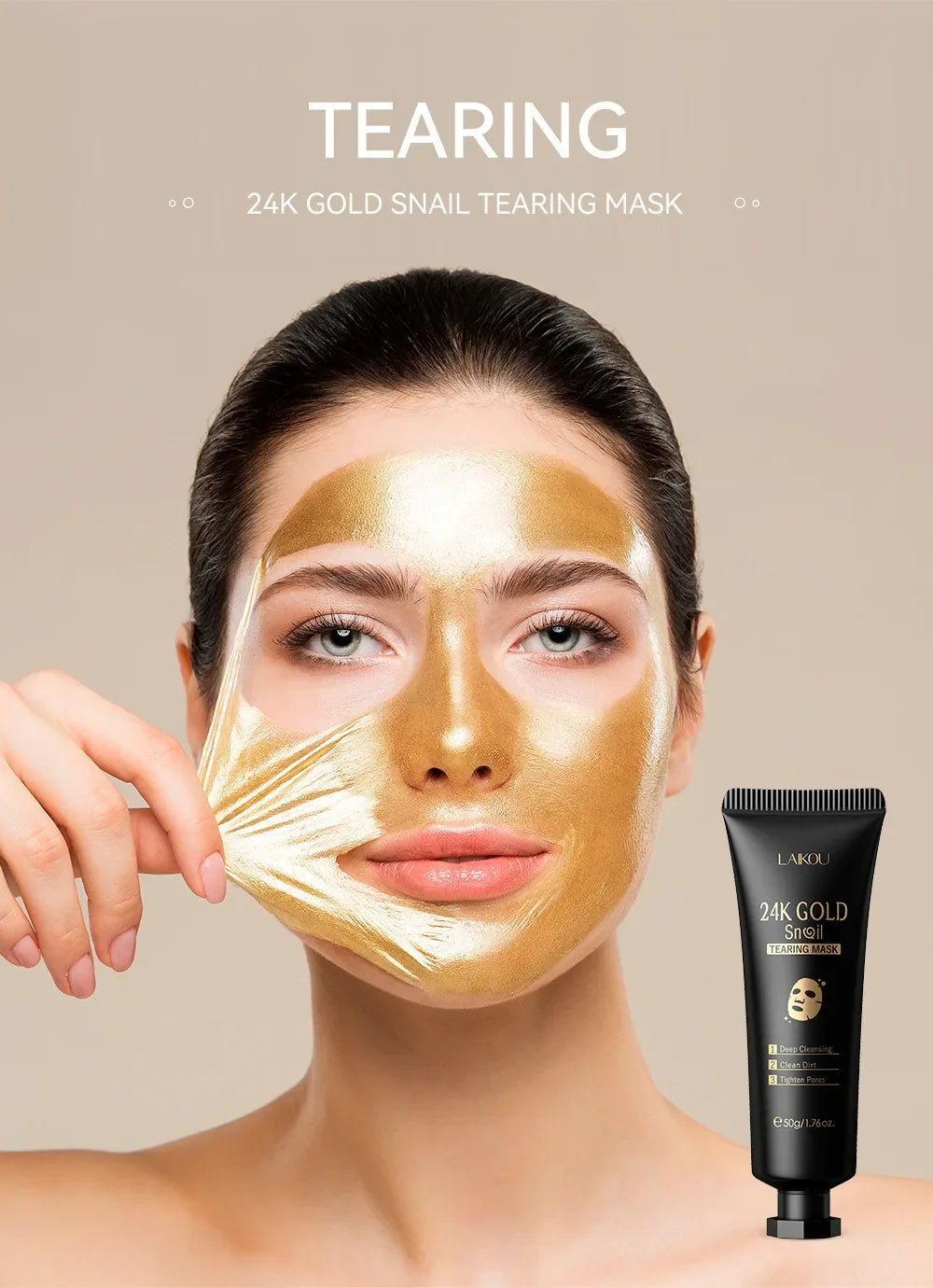 LAIKOU 24K Gold SNAIL TEARING Mask - Deep Cleansing For Blackhead Removal 50g