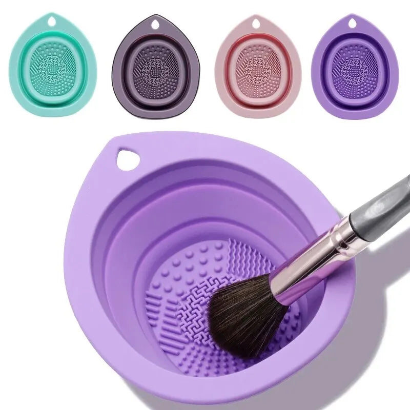 Silicone Makeup Brush Cleaner - Folding Powder Puff Cleaning Bowl - Eyeshadow Brushes Washing Soft Mat - Beauty Tools Scrubber Box