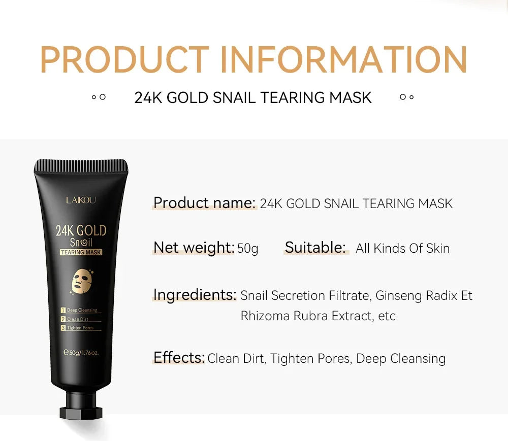 LAIKOU 24K Gold SNAIL TEARING Mask - Deep Cleansing For Blackhead Removal 50g