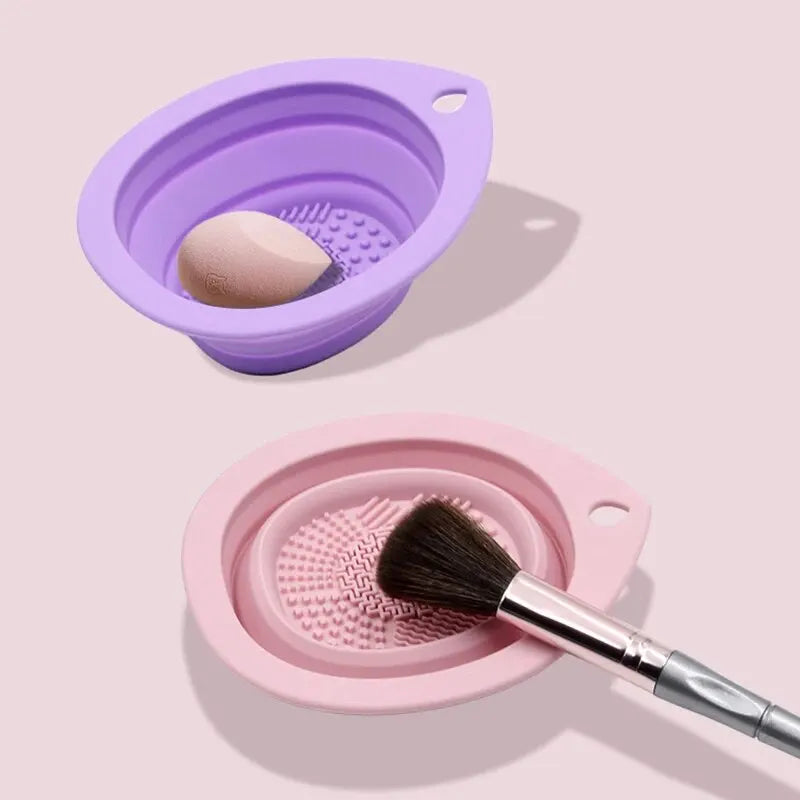 Silicone Makeup Brush Cleaner - Folding Powder Puff Cleaning Bowl - Eyeshadow Brushes Washing Soft Mat - Beauty Tools Scrubber Box