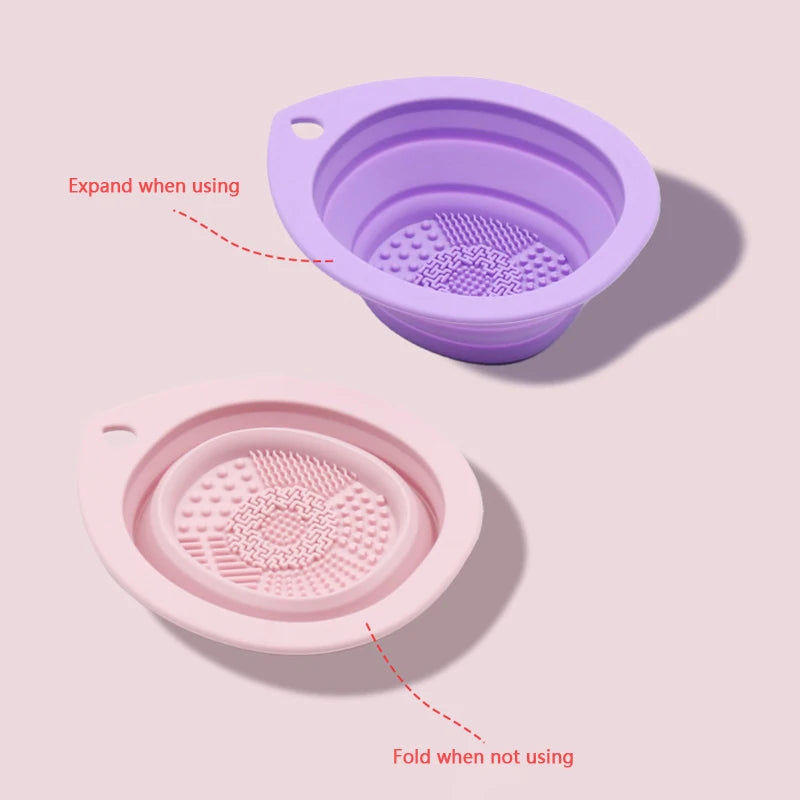 Silicone Makeup Brush Cleaner - Folding Powder Puff Cleaning Bowl - Eyeshadow Brushes Washing Soft Mat - Beauty Tools Scrubber Box