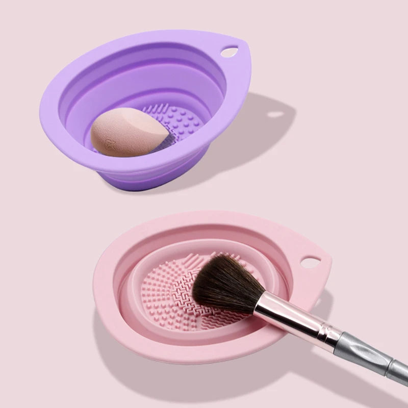 Silicone Makeup Brush Cleaner - Folding Powder Puff Cleaning Bowl - Eyeshadow Brushes Washing Soft Mat - Beauty Tools Scrubber Box