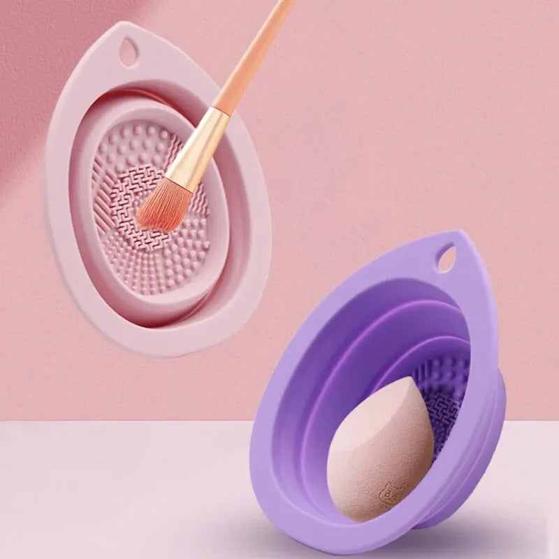Silicone Makeup Brush Cleaner - Folding Powder Puff Cleaning Bowl - Eyeshadow Brushes Washing Soft Mat - Beauty Tools Scrubber Box