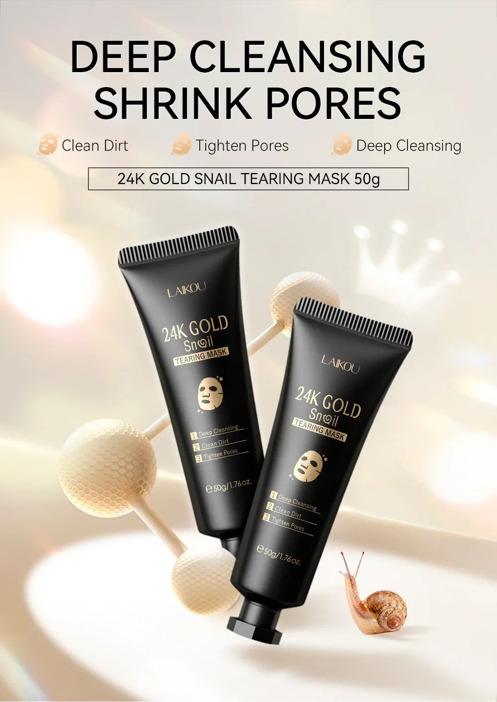 LAIKOU 24K Gold SNAIL TEARING Mask - Deep Cleansing For Blackhead Removal 50g