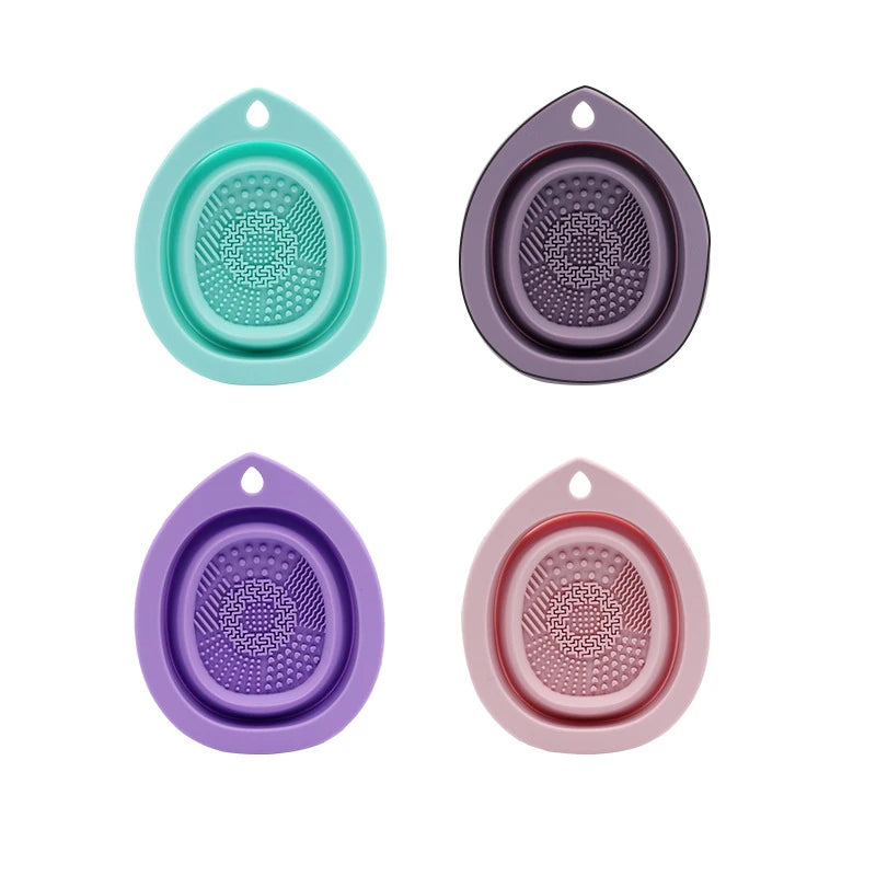 Silicone Makeup Brush Cleaner - Folding Powder Puff Cleaning Bowl - Eyeshadow Brushes Washing Soft Mat - Beauty Tools Scrubber Box